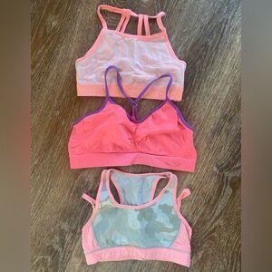 Set of 3 Pre-Teen Pink, Peach, and Camouflage Sports Bras
